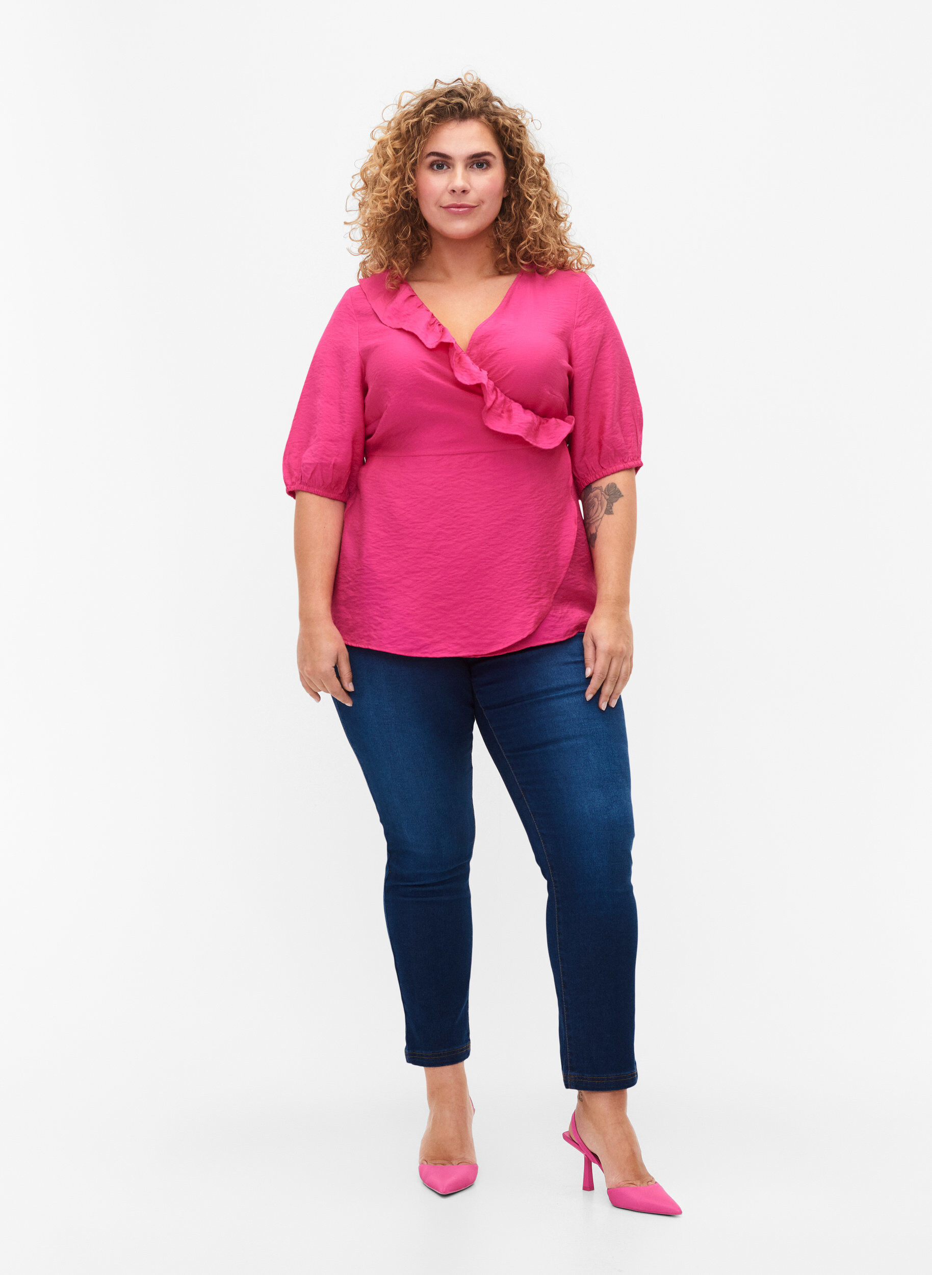 Zizzi Omlottblus i viskos med 1/2 &auml;rmar, Beetroot Purple, Model image number 2