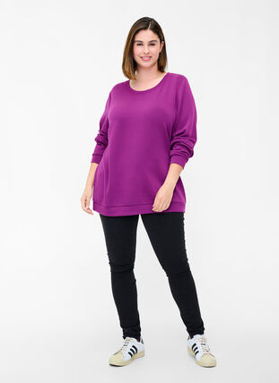 Tröja i sweatshirtmaterial med rund hals och långa ärmar, Dark Purple, Model image number 2