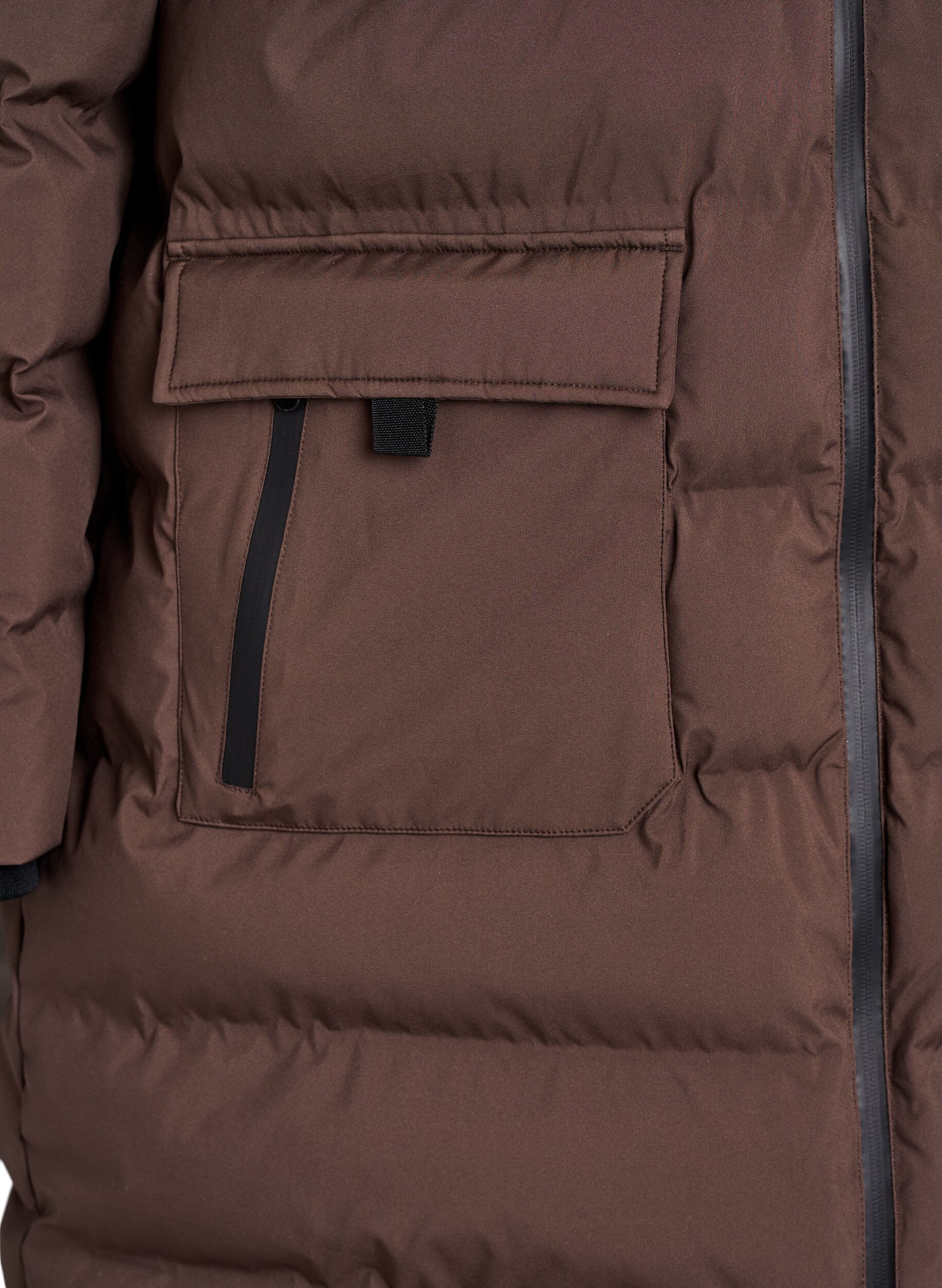 Zizzi Pufferkappa med huva och fickor, Brun, Packshot image number 3