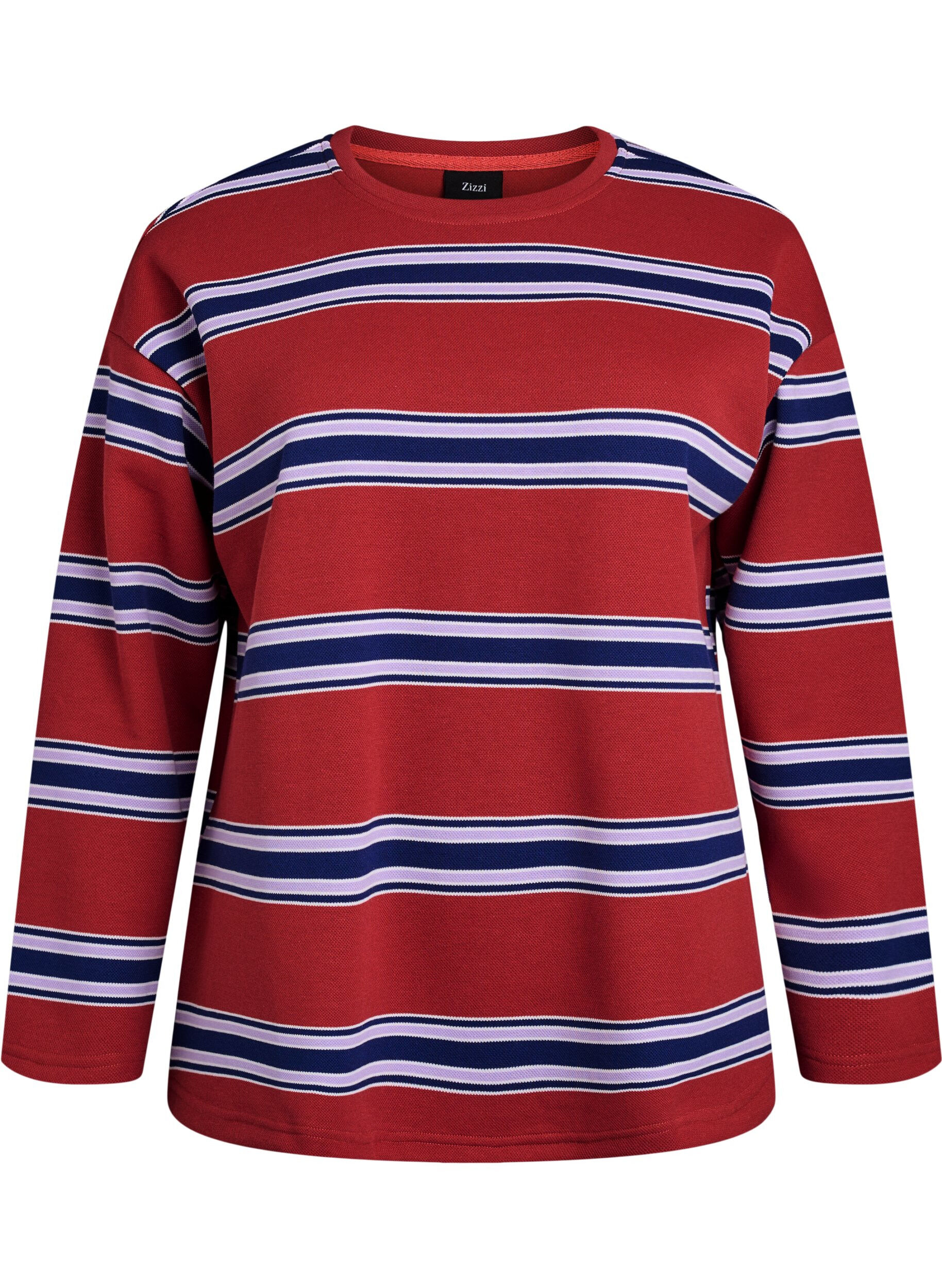 Blus i jersey med breda r&auml;nder