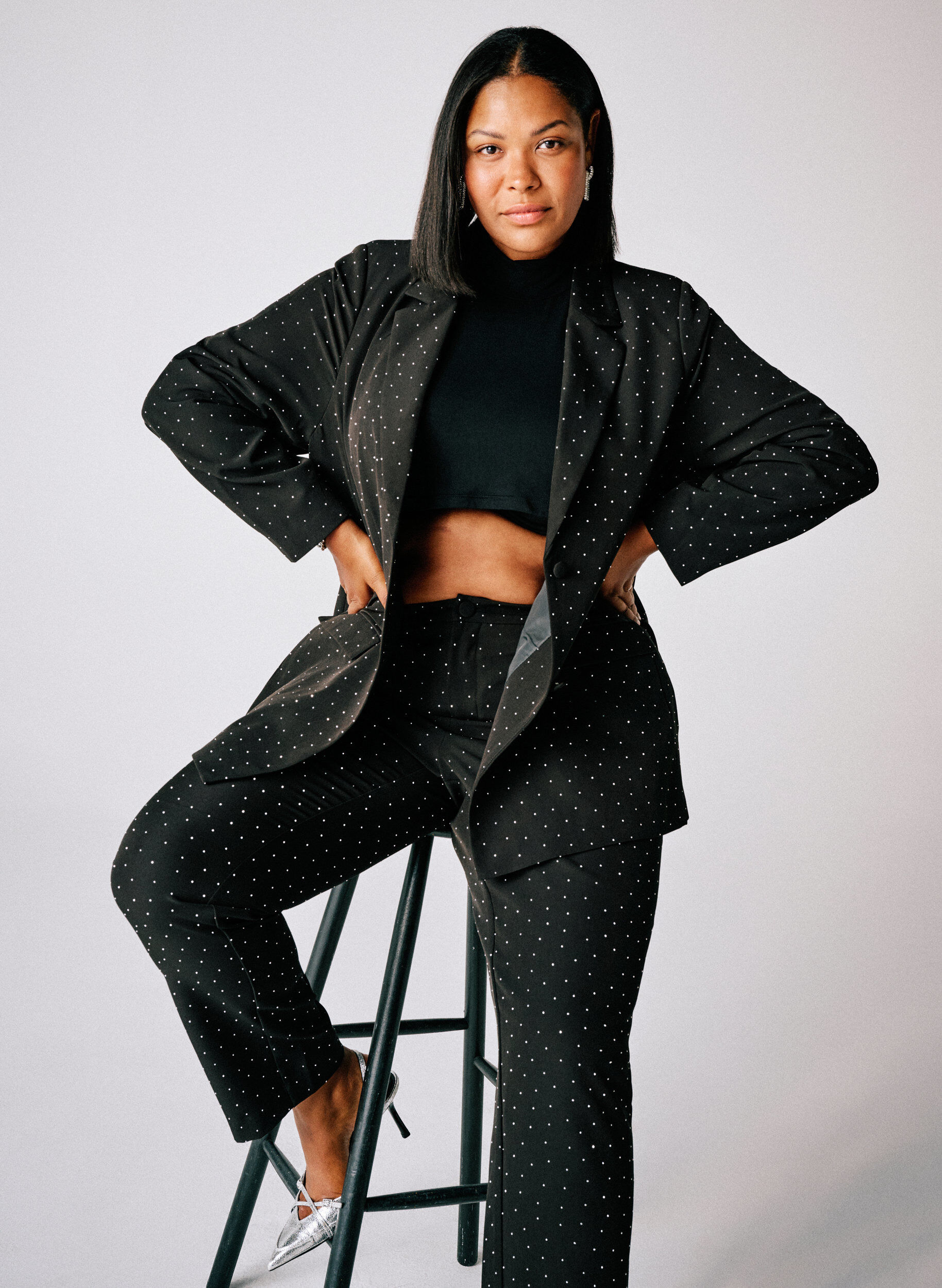 Zizzi Byxor med strass och h&ouml;g midja, Svart, Image image number 0