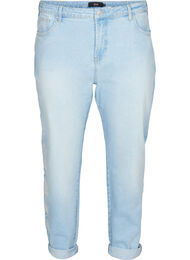 Croppade Mille jeans med mom fit och broderi, Light blue denim
