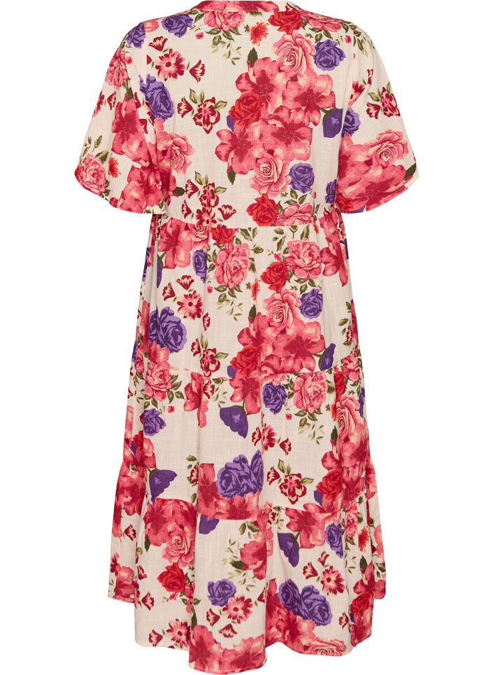 Midikl&auml;nning i bomull med blommigt m&ouml;nster, R&ouml;d, Packshot image number 1