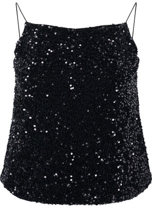 Topp med paljetter och smala axelband, Black Sequins, Packshot image number 0