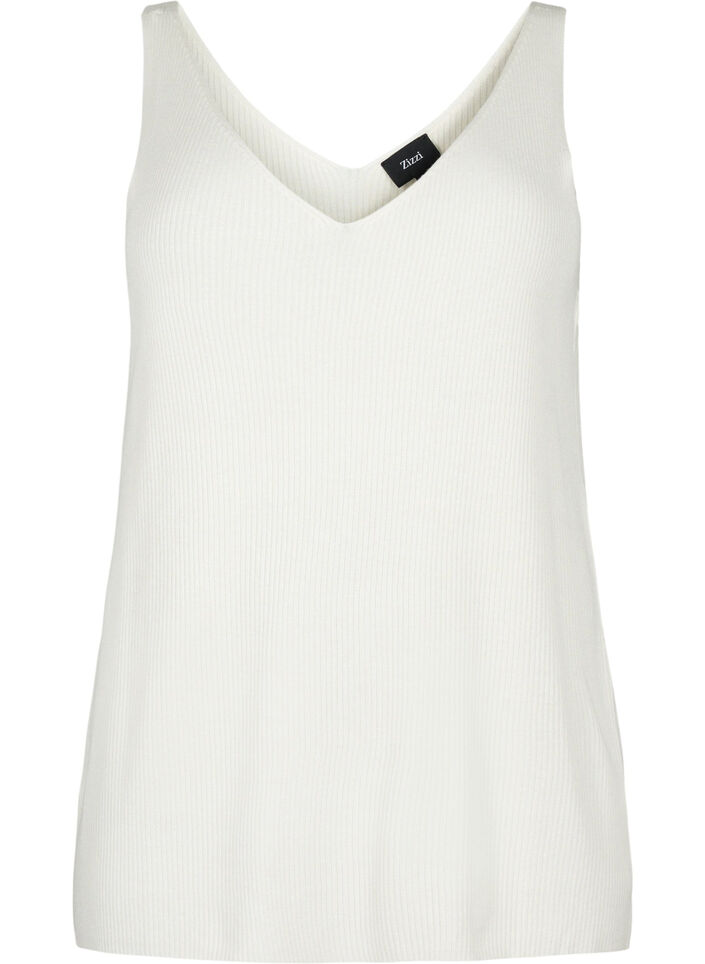 Stickad topp med v-ringning, Cloud Dancer, Packshot image number 0