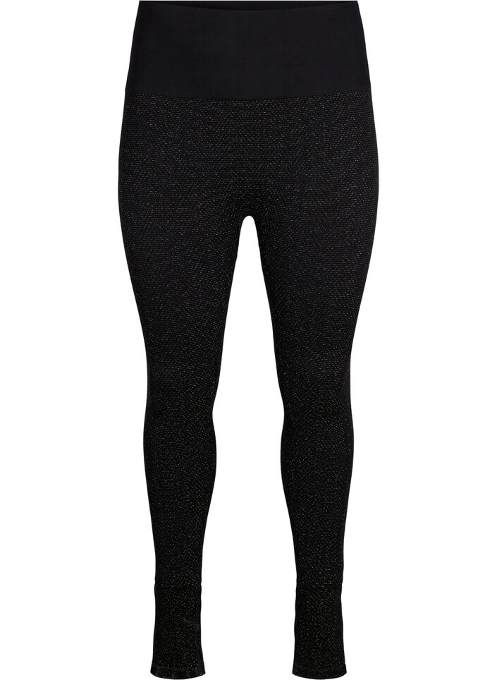 Sömlösa glittriga leggings, Black Gold Lurex, Packshot image number 0