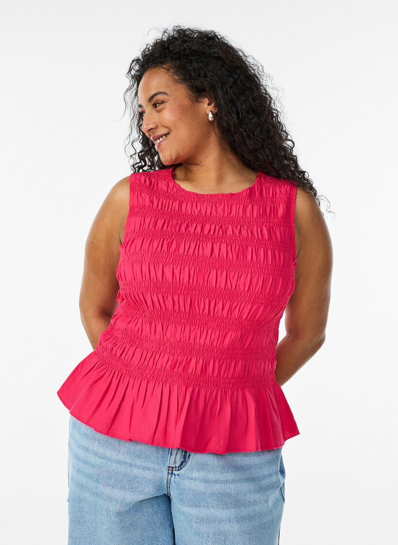 Smocktopp med b&aring;tringning och peplum, Rosa, Model image number 0