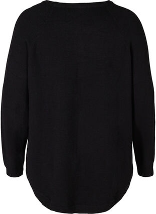 Långärmad stickad tröja med ribbade detaljer, Black, Packshot image number 1