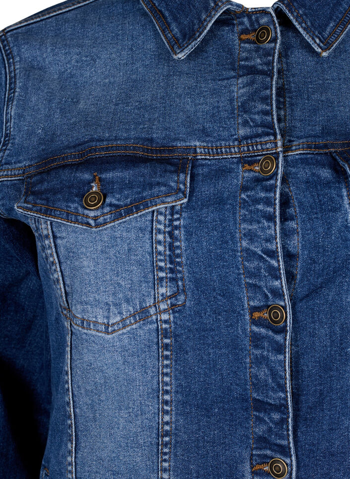 Kort denimjacka i bomull, Blue denim, Packshot image number 2