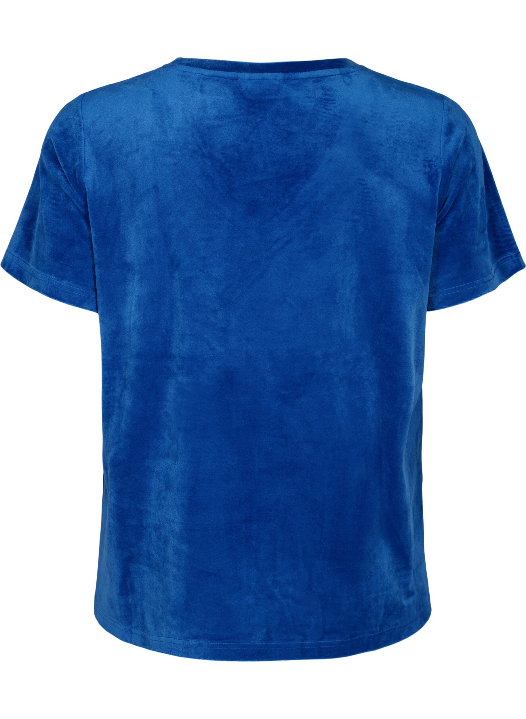 Zizzi V-ringad T-shirt i velour, Monaco Blue, Packshot image number 1
