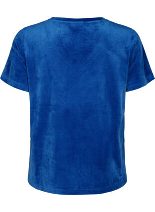 V-ringad T-shirt i velour, Monaco Blue, Packshot image number 1
