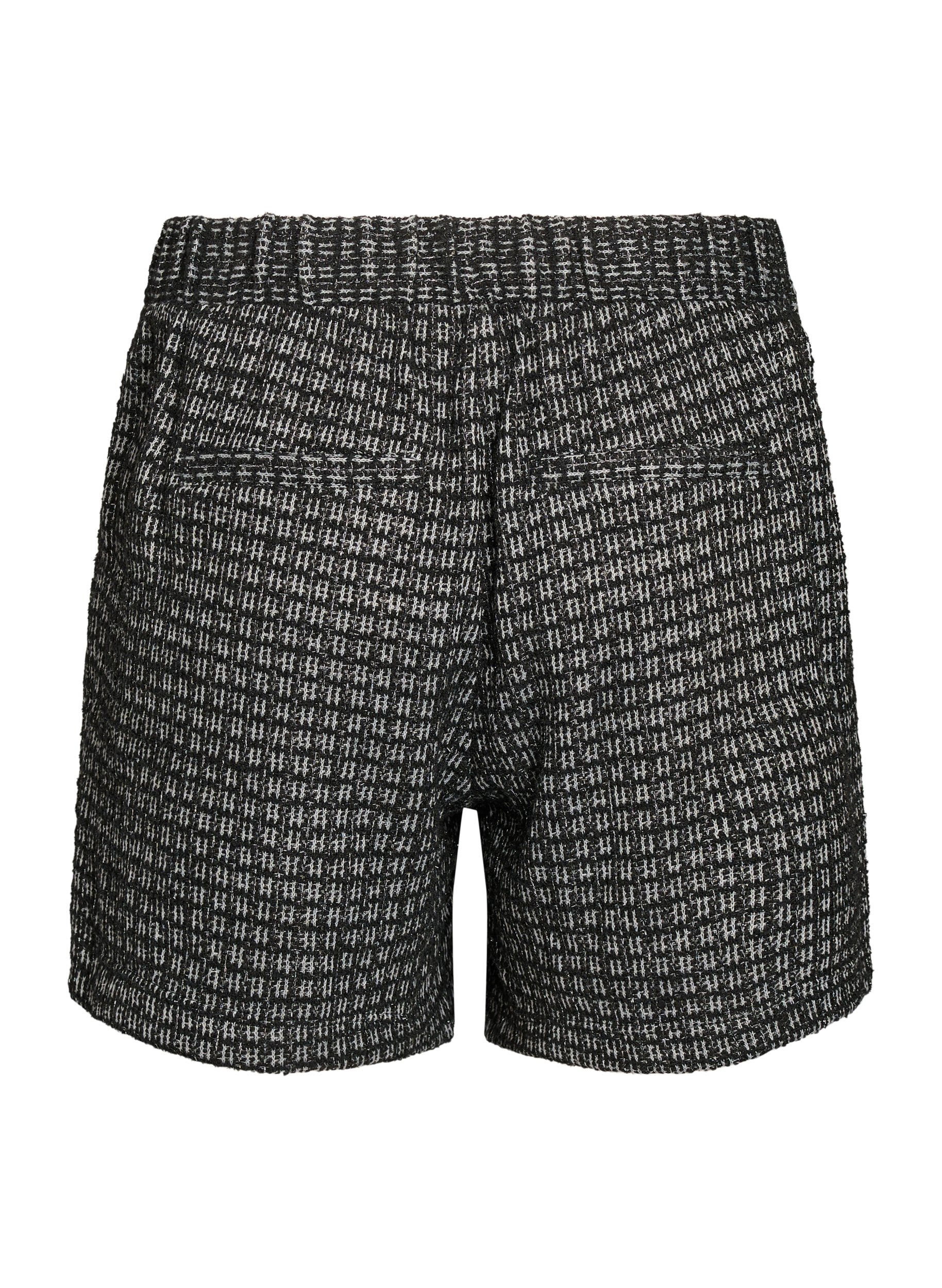 Zizzi L&ouml;sa shorts i boucl&eacute; med fickor, Svart, Packshot image number 1