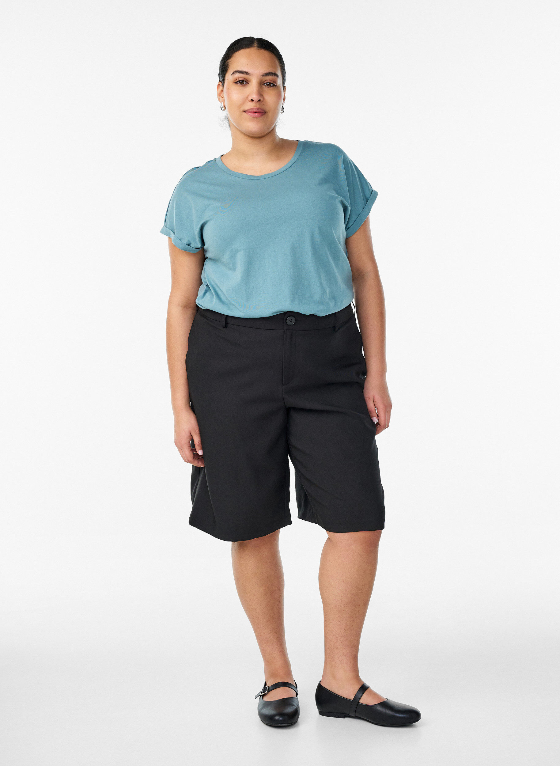 ZizziKort&auml;rmad t-shirt i bomullsmix, Bl&aring;, Model image number 1