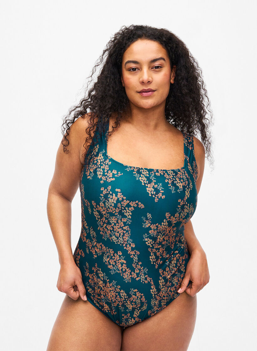 Baddräkt med blommigt tryck, Zebra Flower, Model image number 0