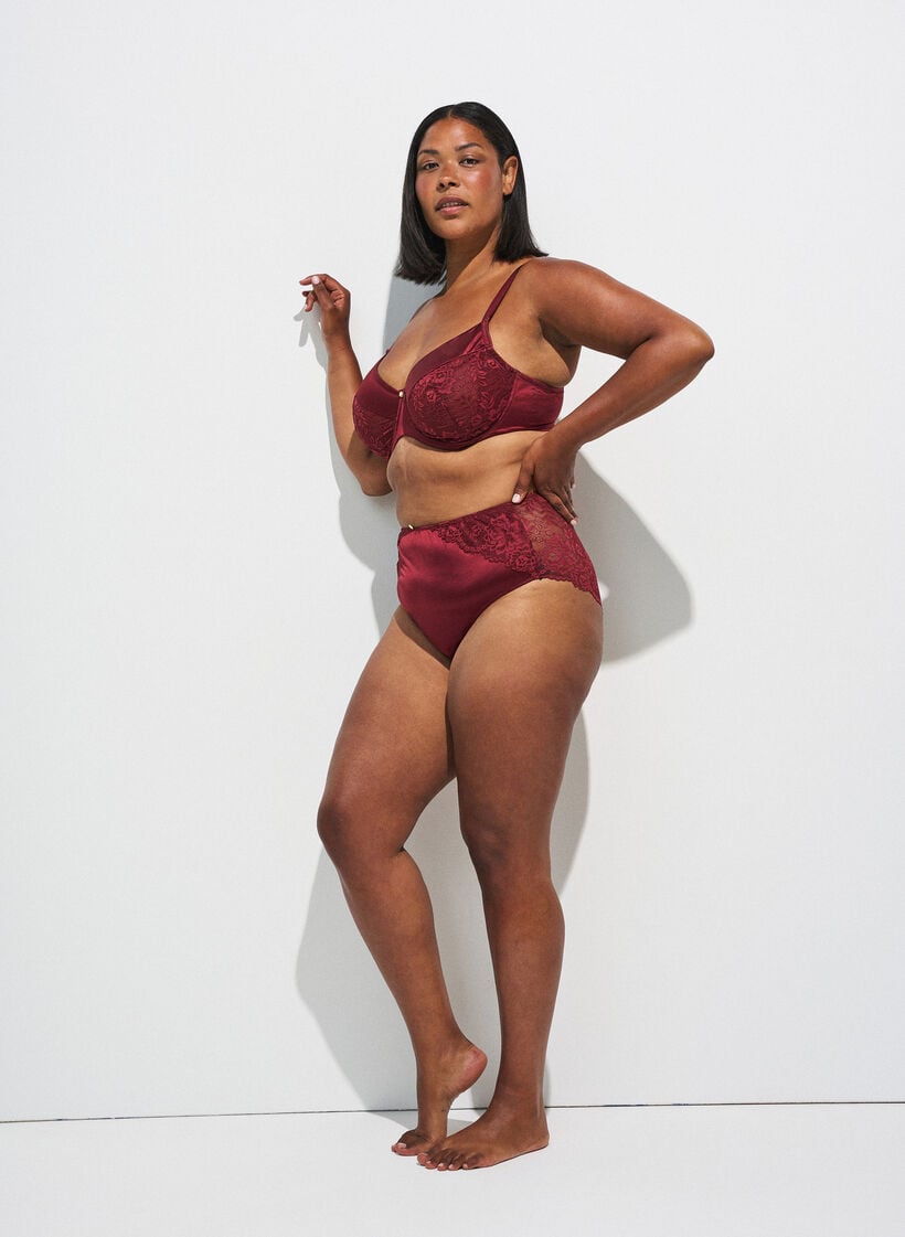 Trosor med spets och en rosettdetalj baktill, M&ouml;rk Bordeaux, Model image number 0