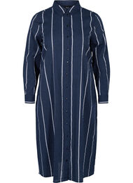 Lång skjortklänning i bomull med randigt mönster, N.Sky w.White Stripe