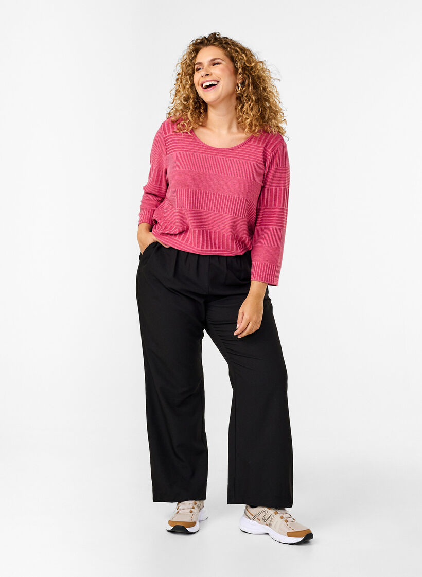 Blus med trekvartsärm och randigt mönster, Malaga Mel., Model image number 2