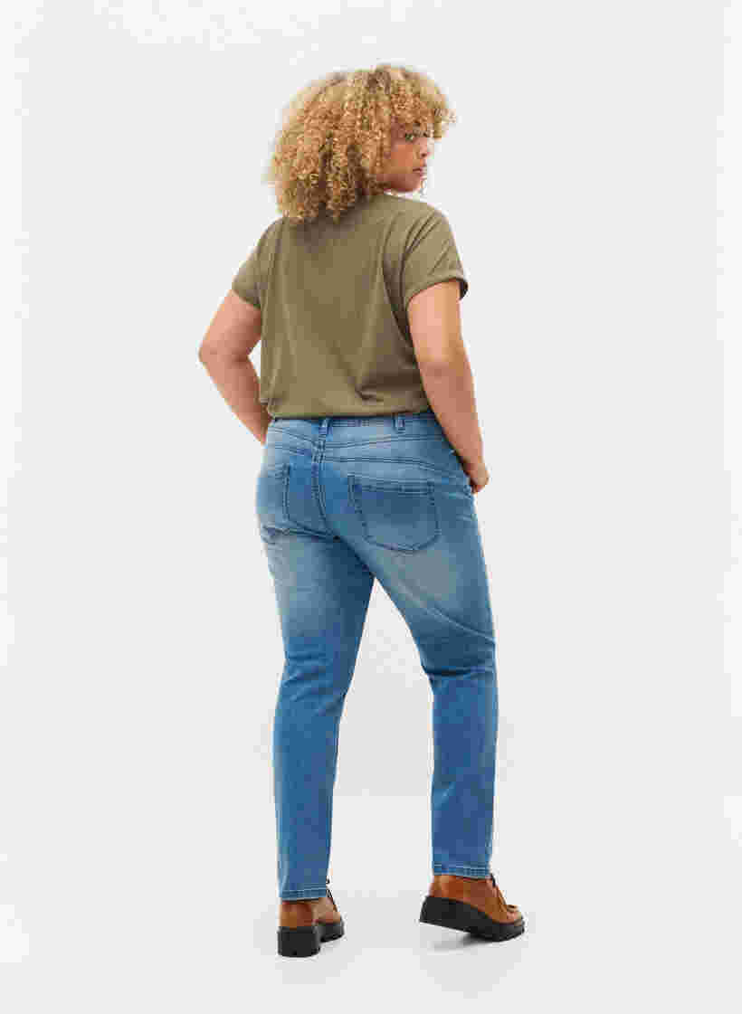 Emily jeans med slitningar och normal midjehöjd, Blue denim, Model image number 1