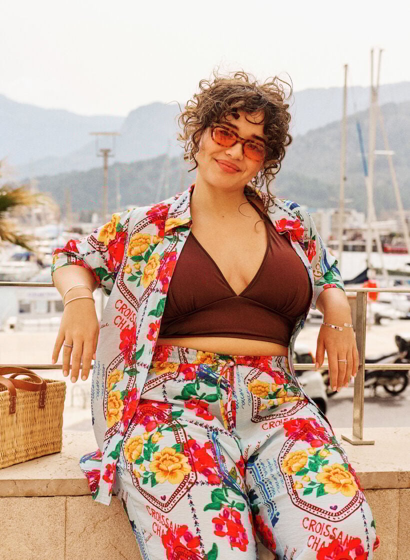 Skjortblus med armb&aring;gsl&aring;nga &auml;rmar och f&auml;rgglatt m&ouml;nster, Bl&aring;, Image image number 0