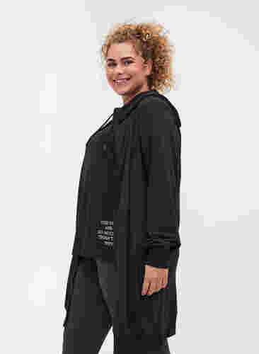 Lång tjocktröja med huva och ficka, Black, Model image number 2