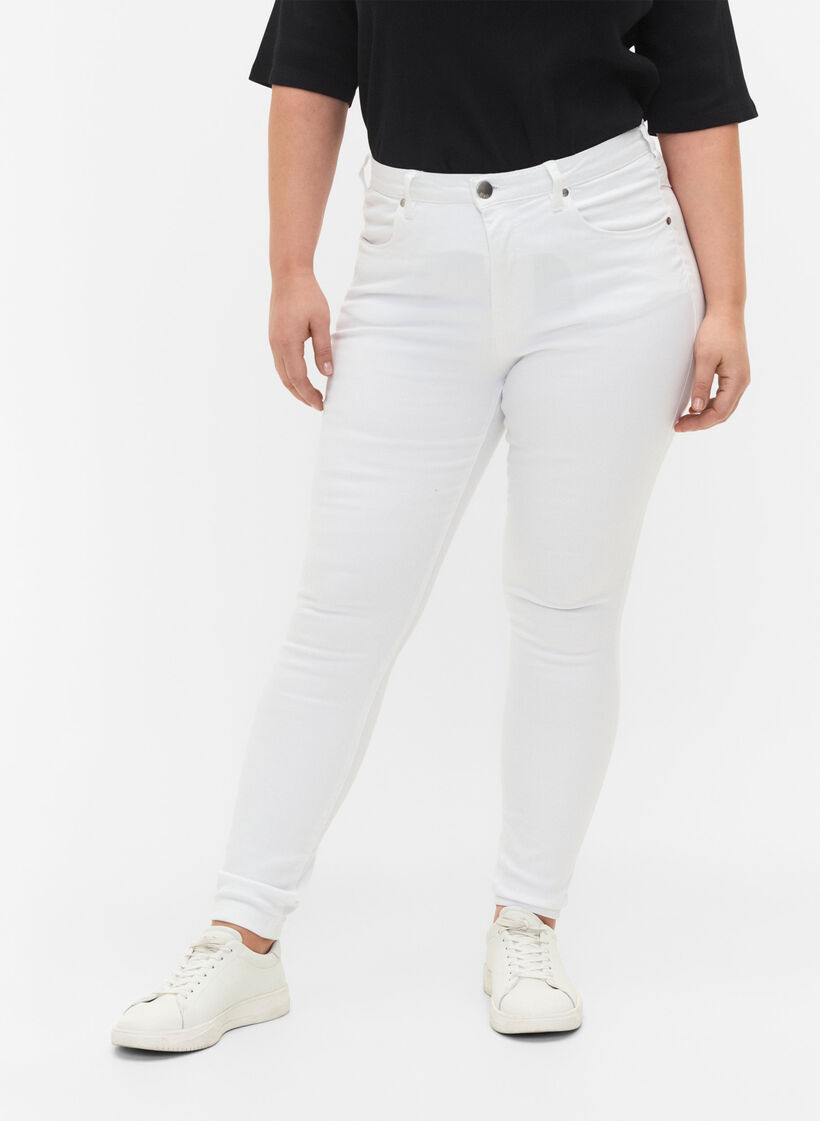 Super slim Amy jeans med h&ouml;g midja, White, Model image number 3