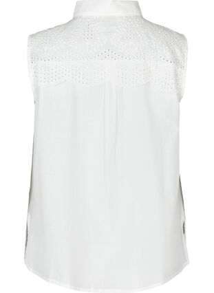 Ärmlös bomullsskjorta med broderi anglaise, Bright White, Packshot image number 1