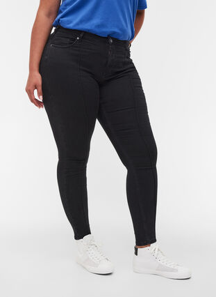 Super slim Amy jeans med söm, Black, Model image number 2