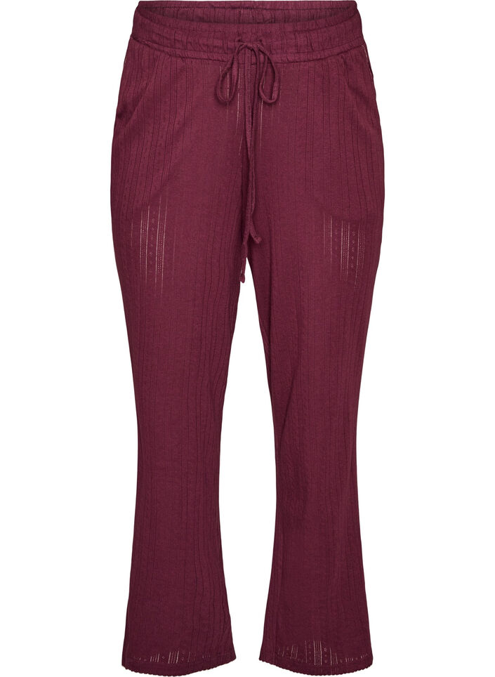 Pyjamasbyxor i ekologisk bomull med h&aring;lbroderi, M&ouml;rk Bordeaux, Packshot image number 0