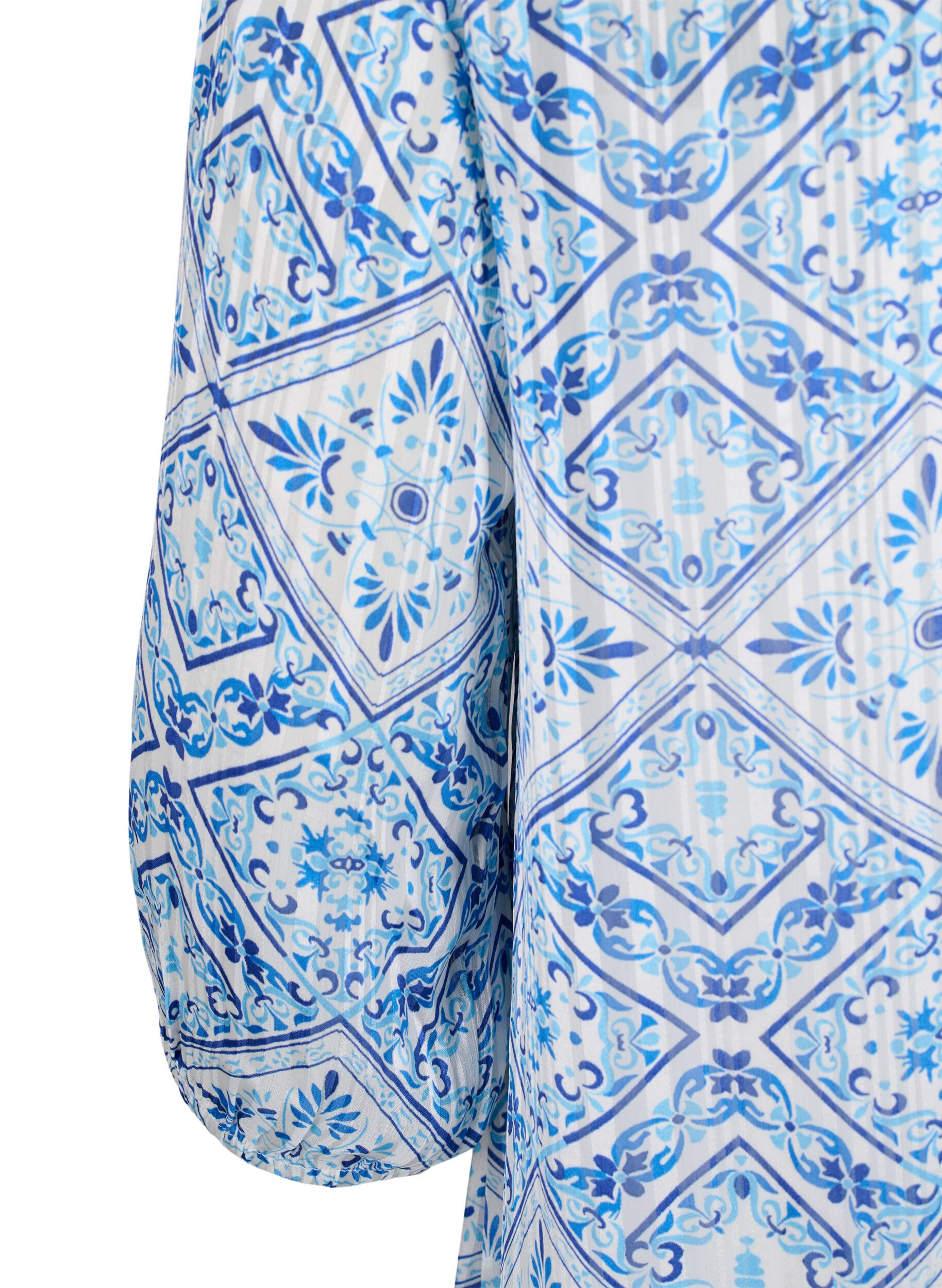 Zizzi M&ouml;nstrad kl&auml;nning med v-ringning och trekvarts&auml;rmar, Birch Graphic AOP, Packshot image number 3