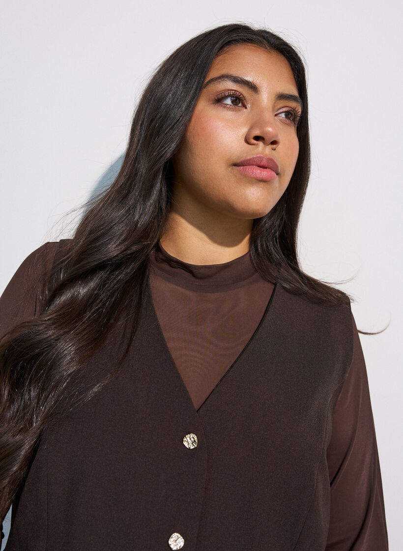 Figursydd blus i mesh med l&aring;nga &auml;rmar, Brun, Model image number 3