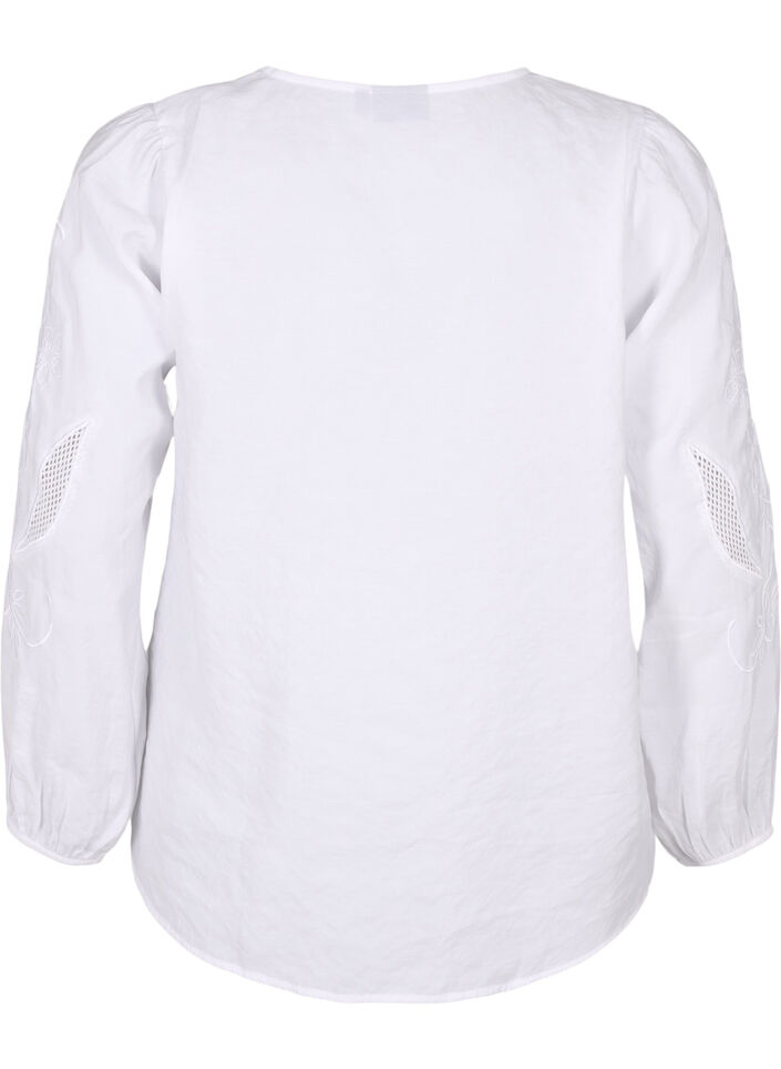 Blus i TENCEL™ Modal med broderidetaljer, Bright White, Packshot image number 1