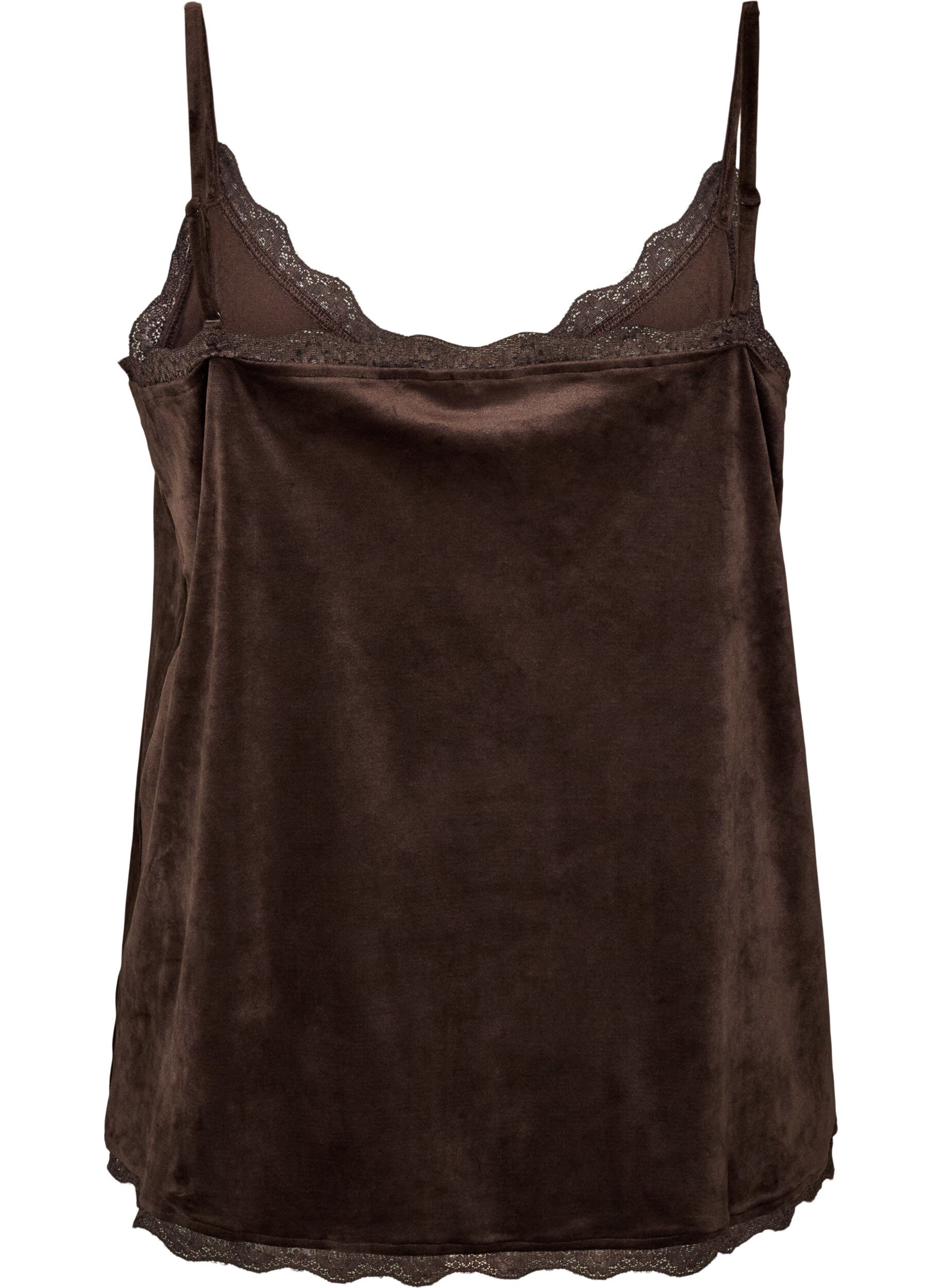 ZizziTopp i velour med spetskant, Brun, Packshot image number 1