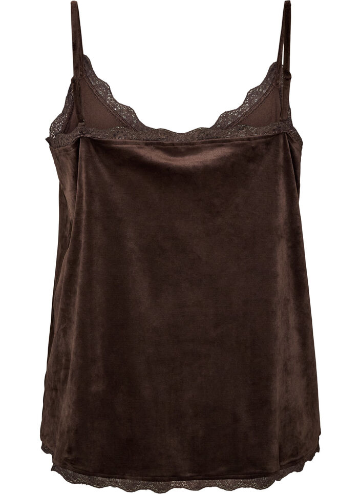 Topp i velour med spetskant, Brun, Packshot image number 1