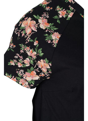 Kortärmat bomullsnattlinne med mönster, Black Flower, Packshot image number 3