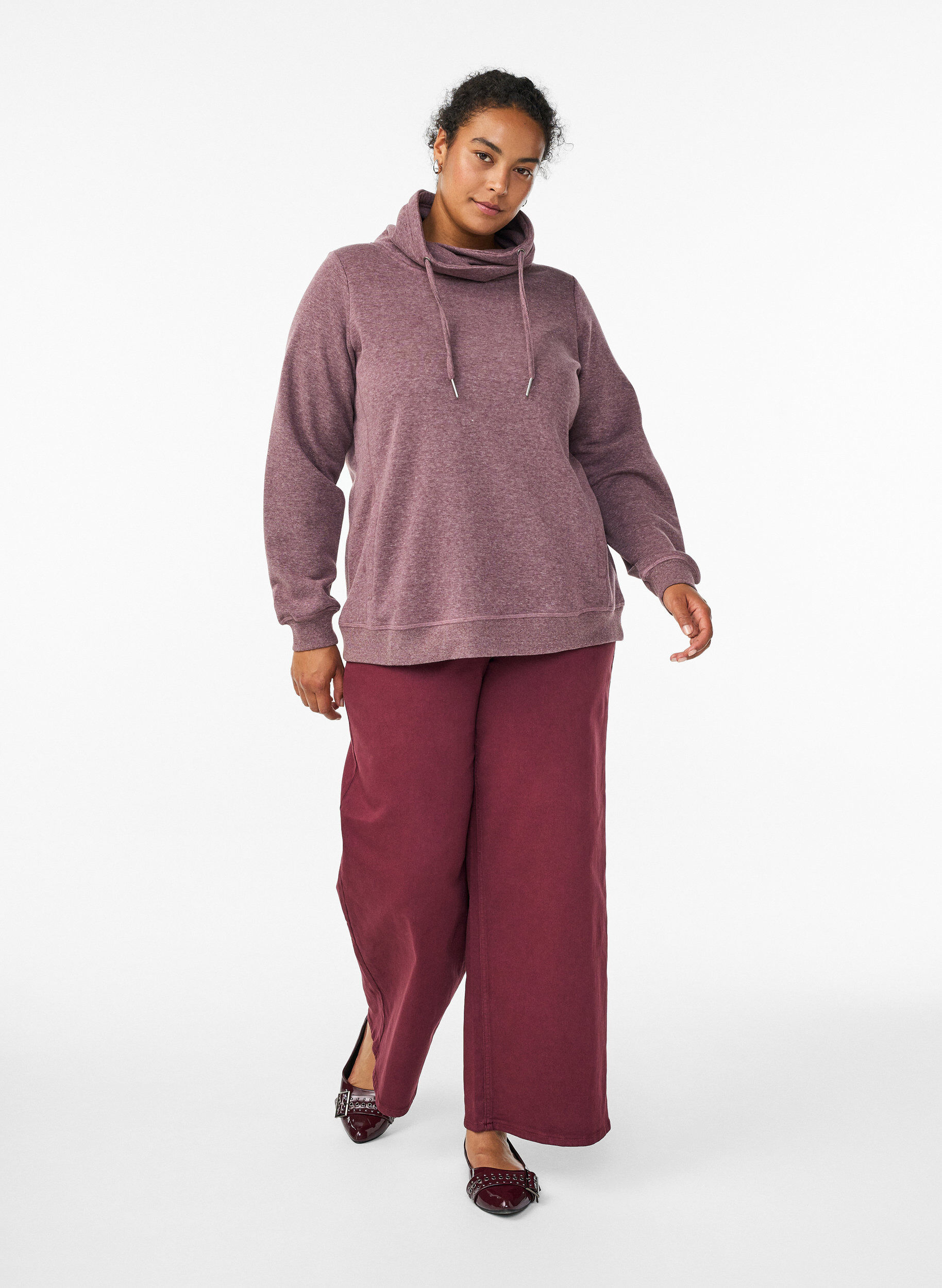 Zizzi FLASH - Sweatshirt med h&ouml;g krage och fickor, R&ouml;d, Model image number 1
