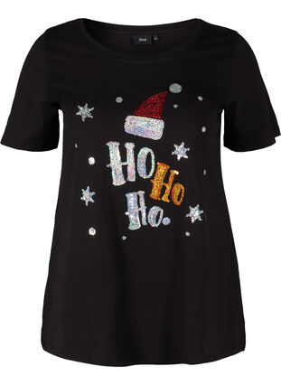 T-shirt med julmotiv i bomull, Black Ho Ho Ho, Packshot image number 0