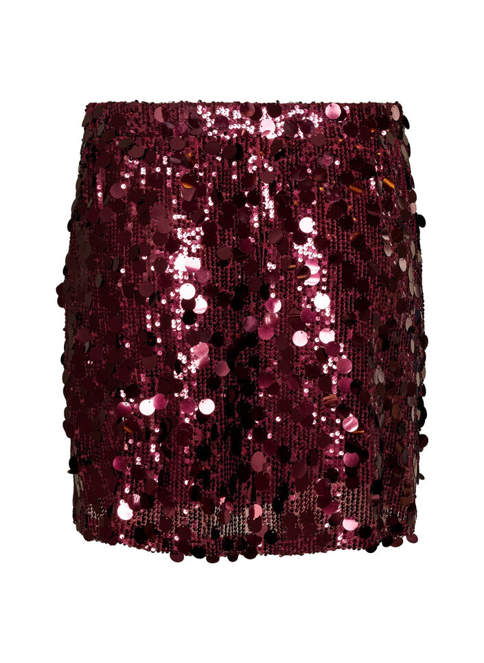 Kort paljettkjol med res&aring;r i midjan, M&ouml;rk Bordeaux, Packshot image number 1