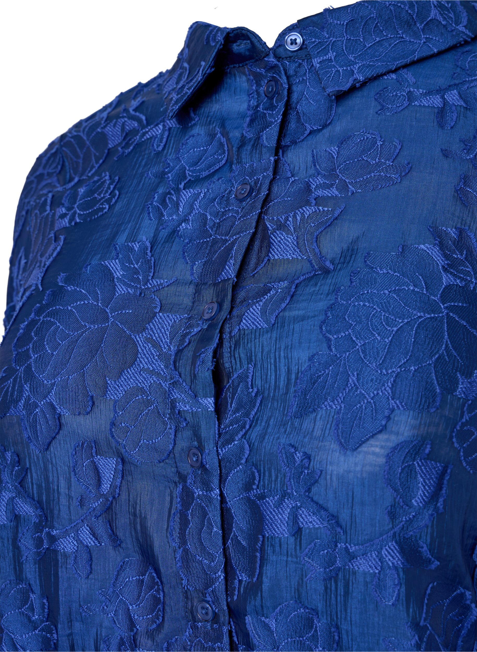 Zizzi L&aring;ng jacquard skjorta, Mazarine Blue, Packshot image number 2