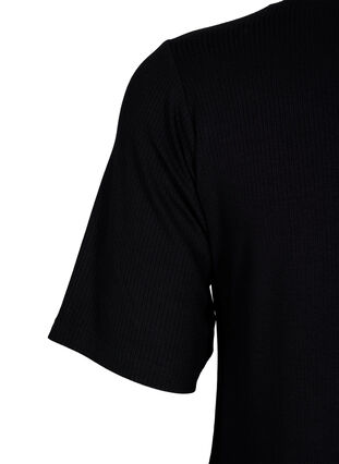 T-shirt i ribbad viskos, Black, Packshot image number 3