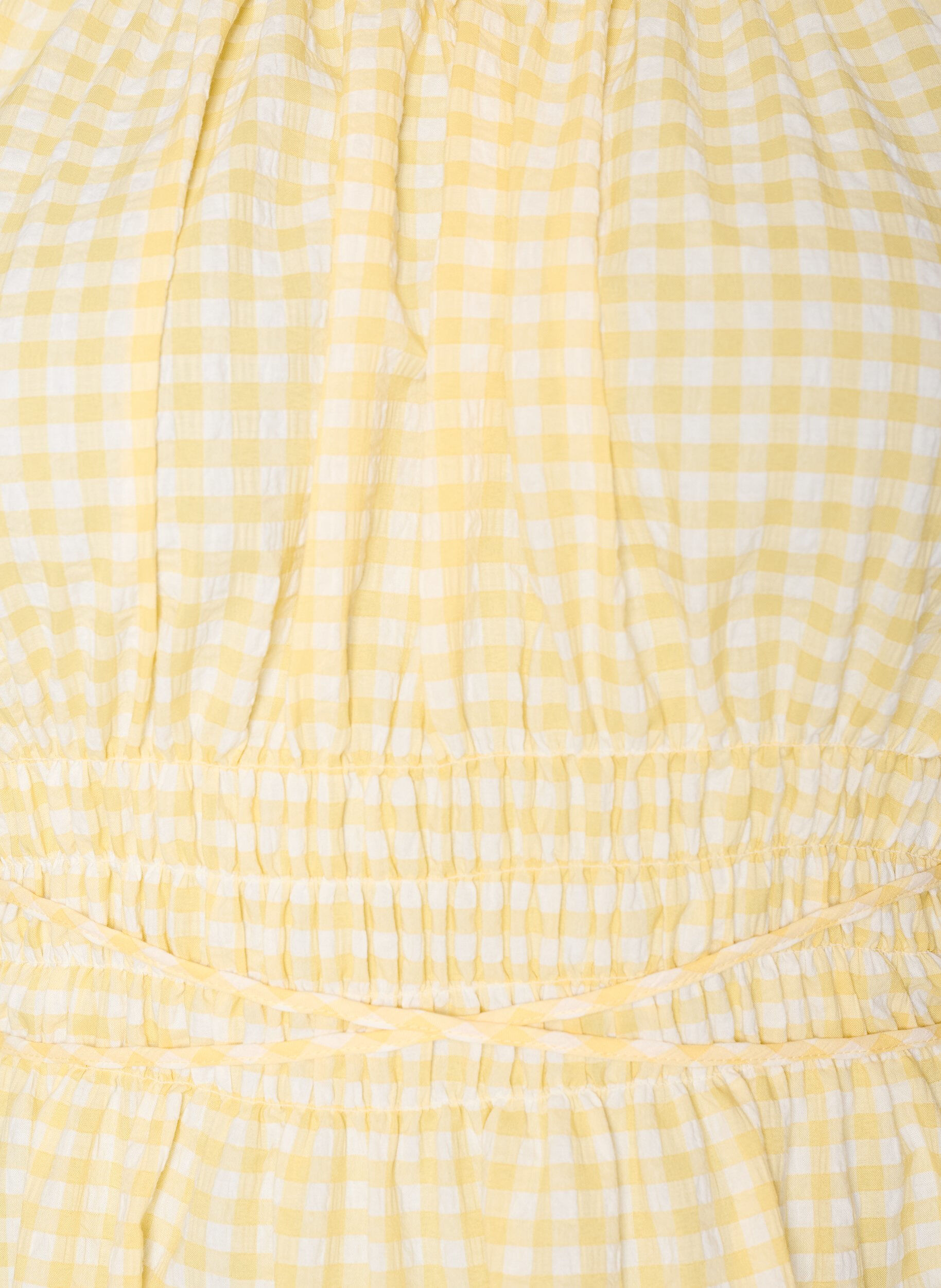 ZizziKort sm&aring;rutig kl&auml;nning med ballong&auml;rmar, Gul, Packshot image number 2