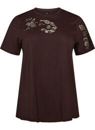 T-shirt i bomull med spetsapplikationer, Brun