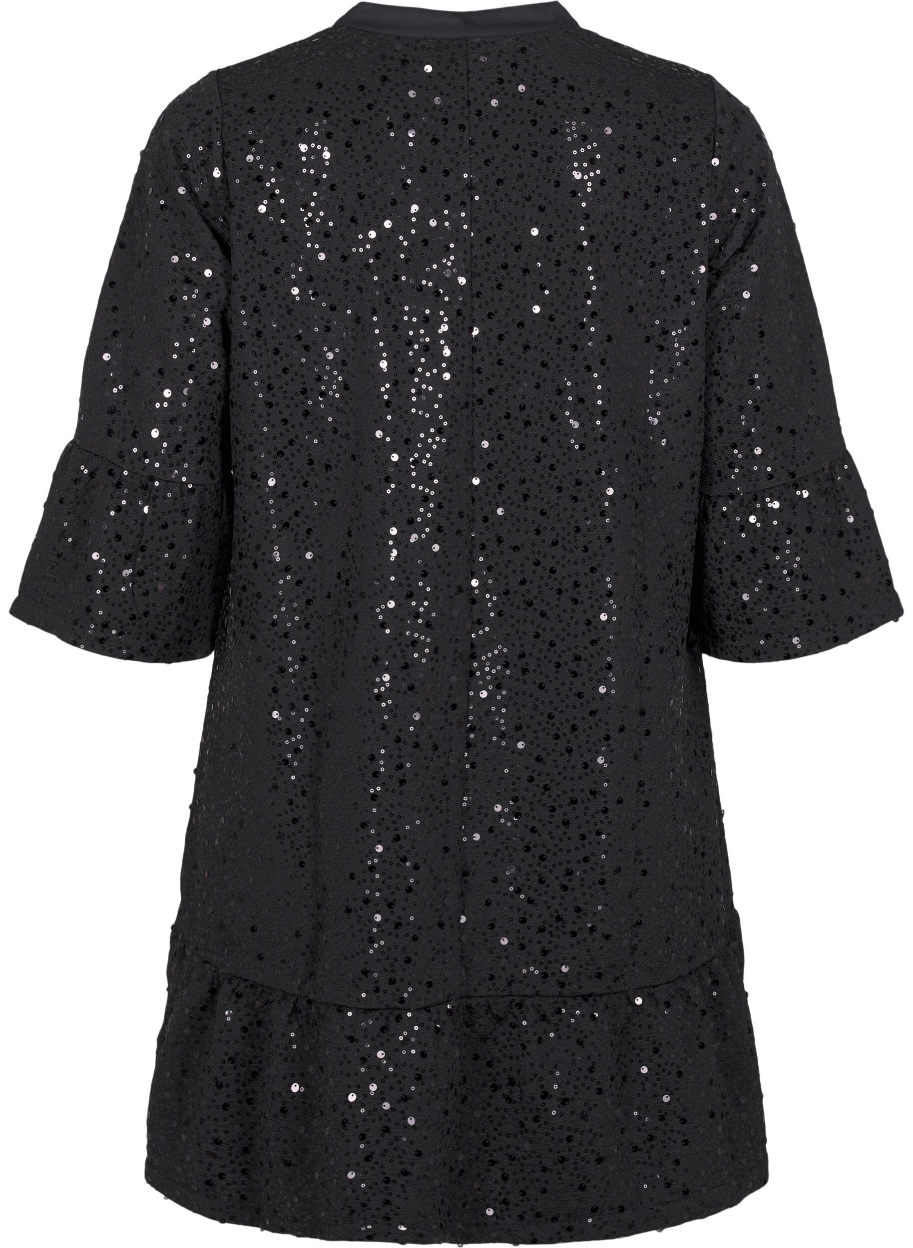 Zizzi Paljettkl&auml;nning med V-ringning och trekvarts&auml;rmar, Black w. Bl. Sequins, Packshot image number 1
