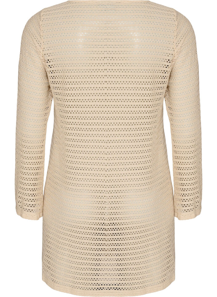 Strandkl&auml;nning med h&aring;lbroderi och l&aring;nga &auml;rmar, Beige, Packshot image number 1