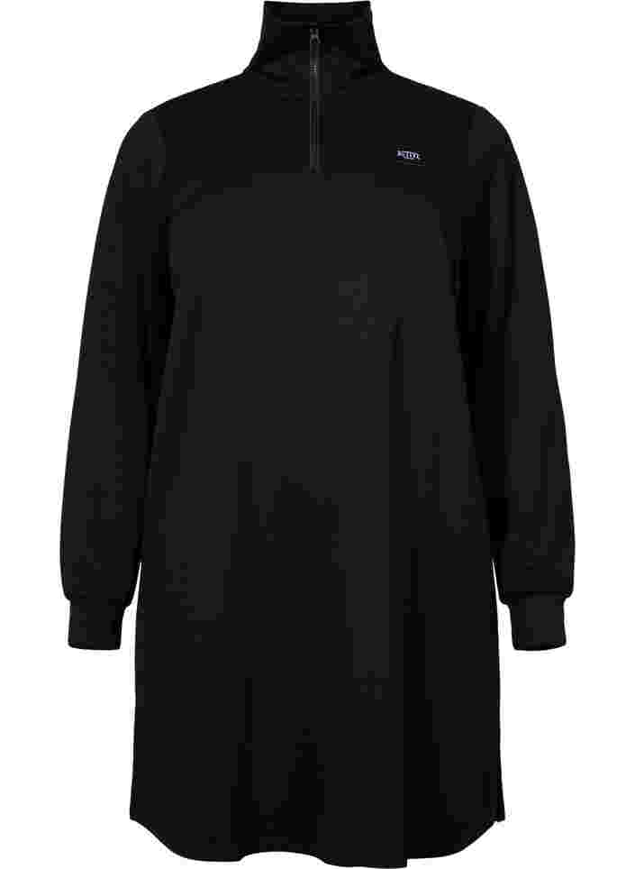 Sweatshirtklänning med hög krage, Black, Packshot image number 0