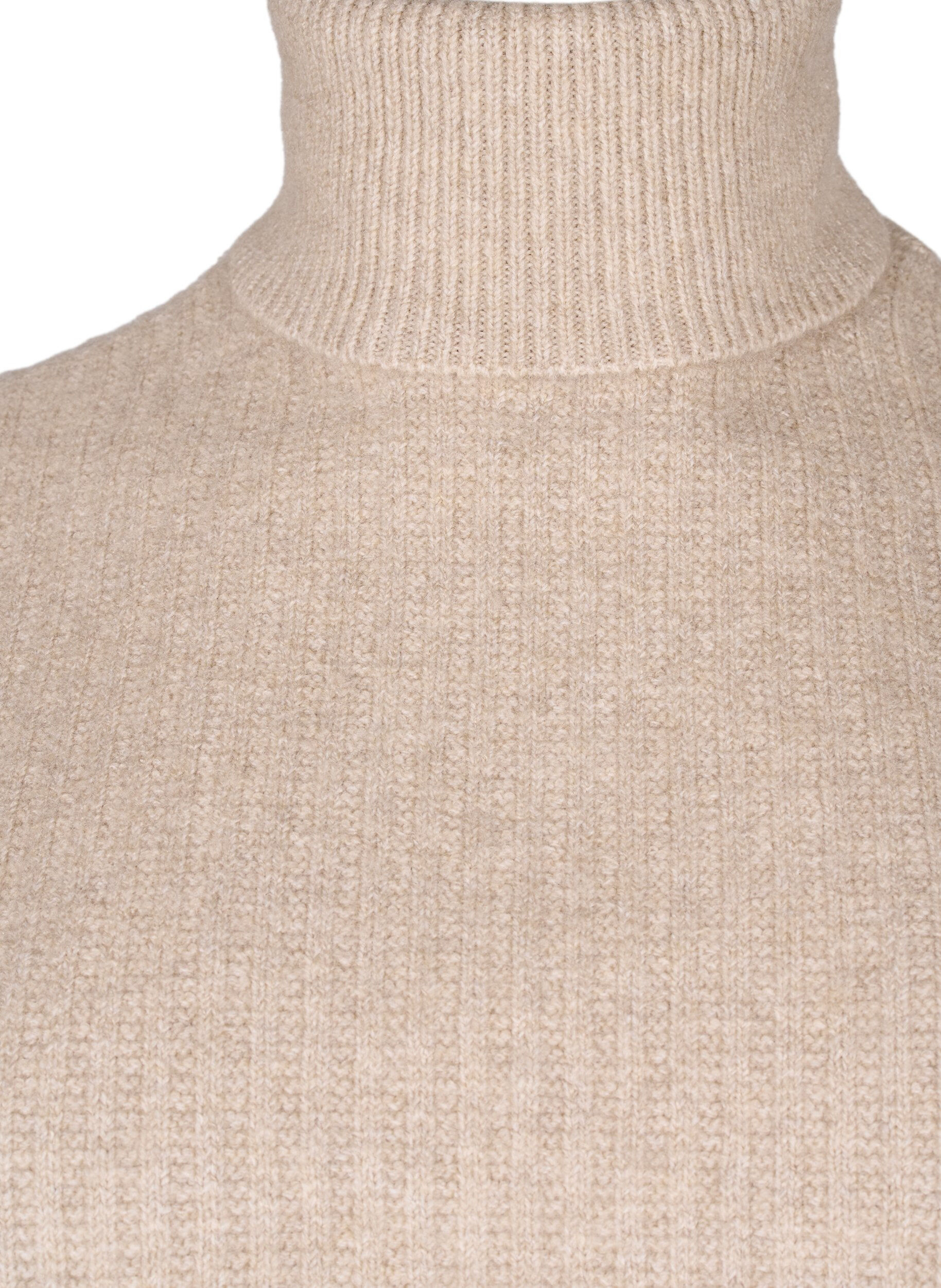 Zizzi Ribbstickad halsv&auml;rmare, Silver Mink, Packshot image number 2