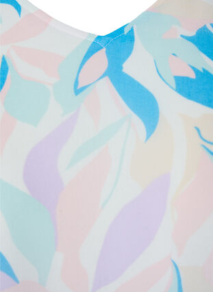 Blommig blus med långa ärmar och v-hals, White/Pastel Leaf, Packshot image number 2