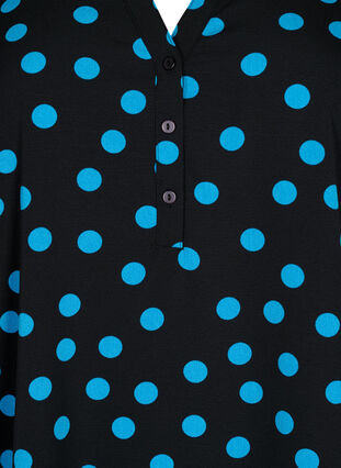 Blus med tryck och trekvartsärmar, Black Blue Dot, Packshot image number 2