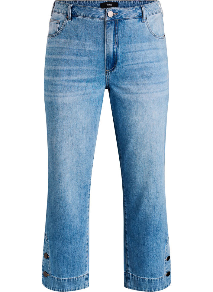 Croppade Kiana-jeans med rak passform och knappdetaljer, Bl&aring;, Packshot image number 0