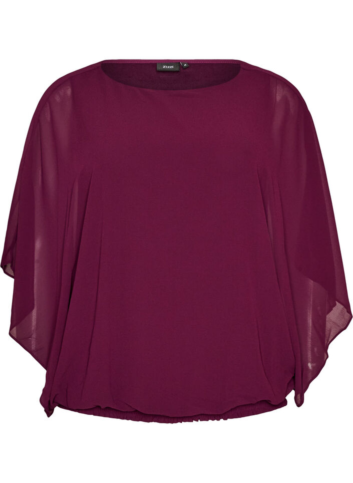 Blus i chiffong med ballongeffekt, Lila, Packshot image number 0