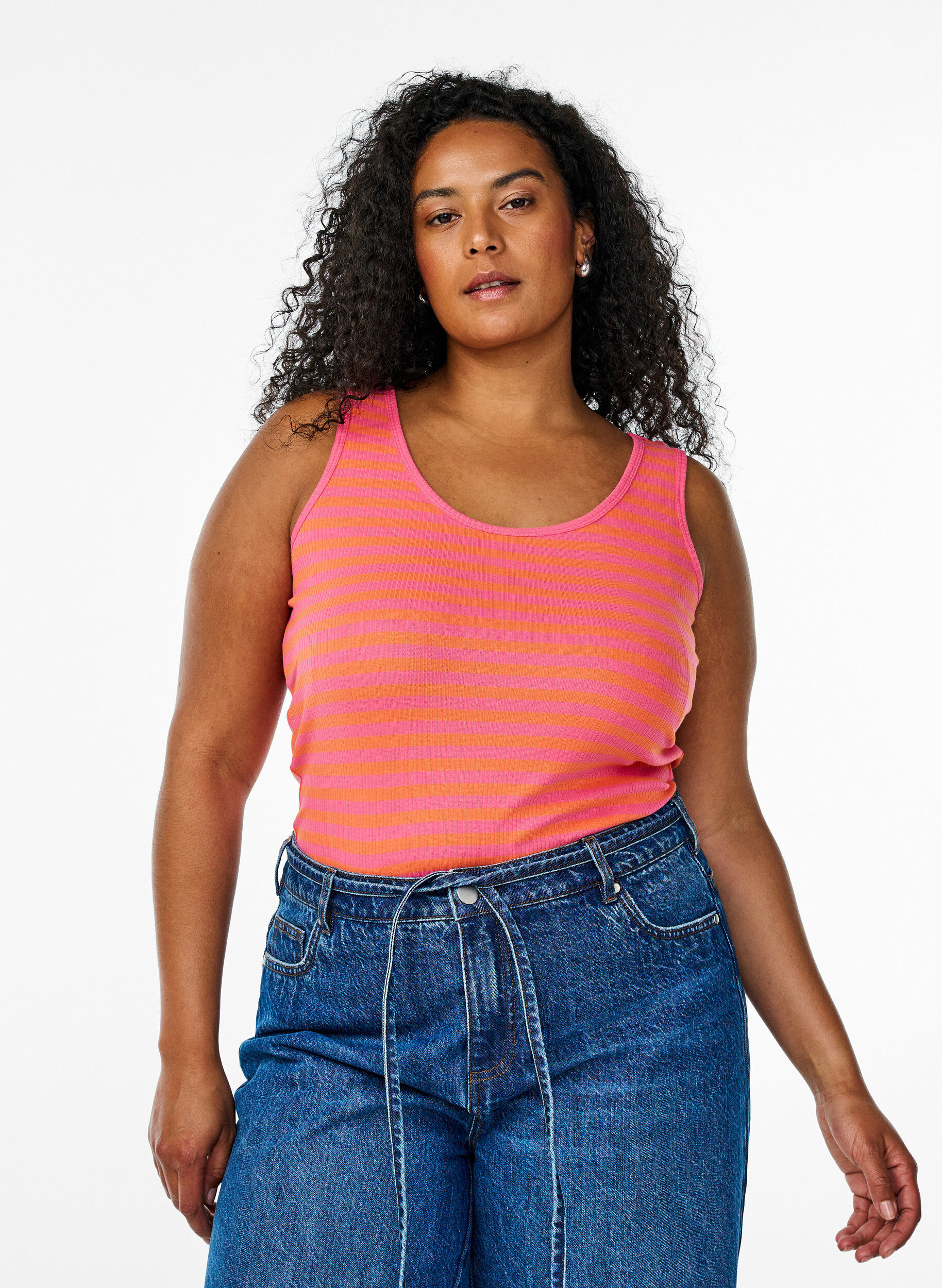 ZizziRandigt linne med ribbstruktur, Orange, Model image number 0